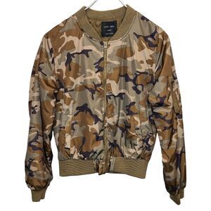 Love Tree Camo Full Zip Bomber Jacket Camouflage Long Sleeve Nylon M